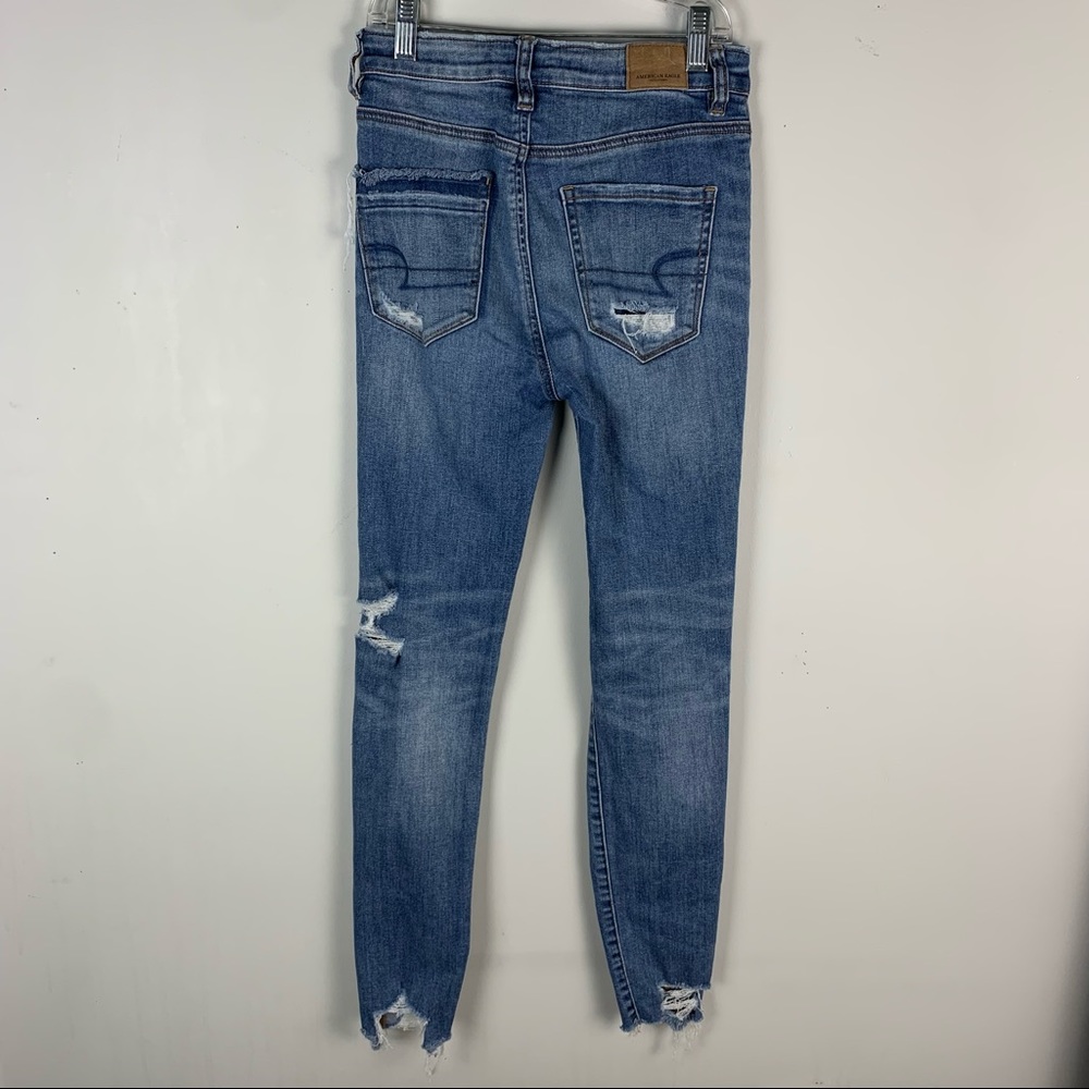 American Eagle Highest Rise Super Stretch X Distressed Raw Hem Jeggings - Picture 7 of 8